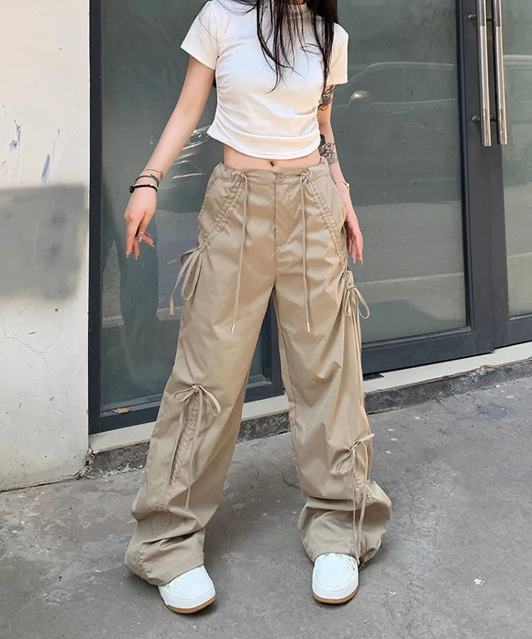 PENDRA Bowtie Wide Leg Drawstring Cargo Pants