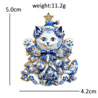 PENDRA Festive Rhinestone Christmas Cat Brooch