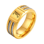 Chunky A-Z 26 Initials Ring for Men,Gold Color Stainless Steel Alphabet Ring with Wire,Stylish Wedding Jewelry Gifts for Him