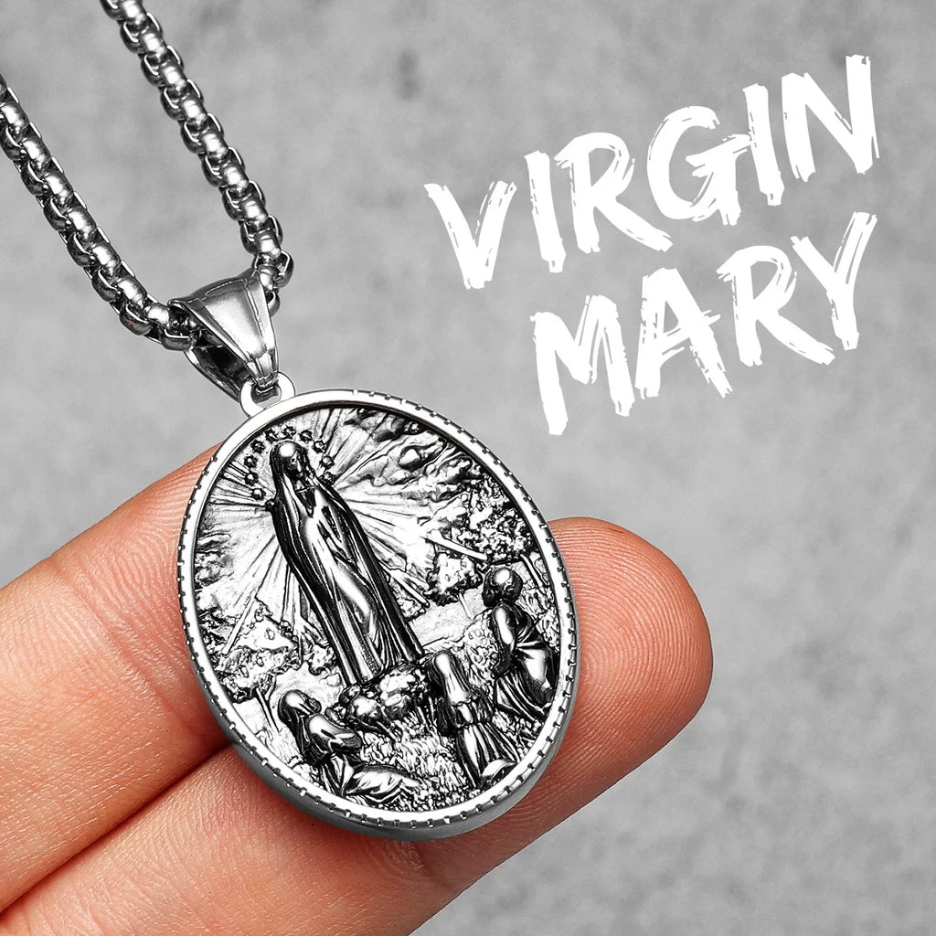 Virgin Mary Stainless Steel Men Necklaces Pendants Chains Women Jewelry New Cool Powerful Amulet Accessories Gifts Wholesale