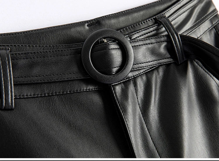 PENDRA Slim Straight High Waist PU Leather Pants