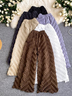 Lazy style high waisted casual wide leg pants women in spring and summer new stretch solid color loose versatile pants