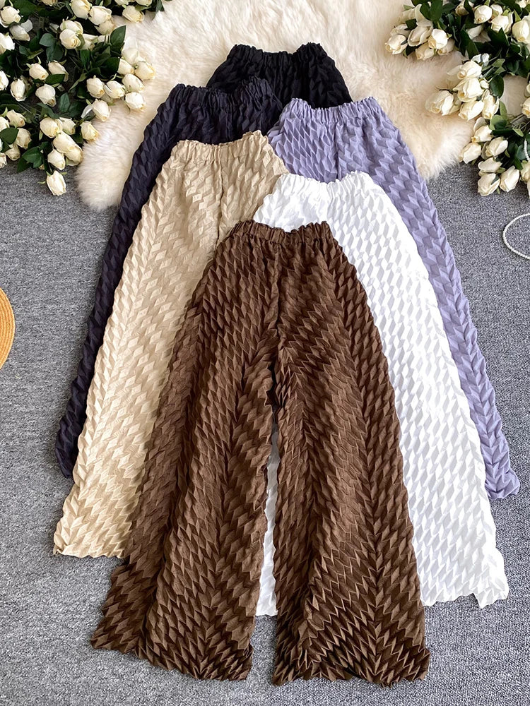 Lazy style high waisted casual wide leg pants women in spring and summer new stretch solid color loose versatile pants