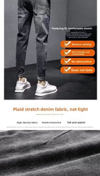 Autumn 2025 New Jeans Men's Trendy Brand Retro Casual Trousers Student Fashion Printing Elastic Skinny Jeans Men Trousers