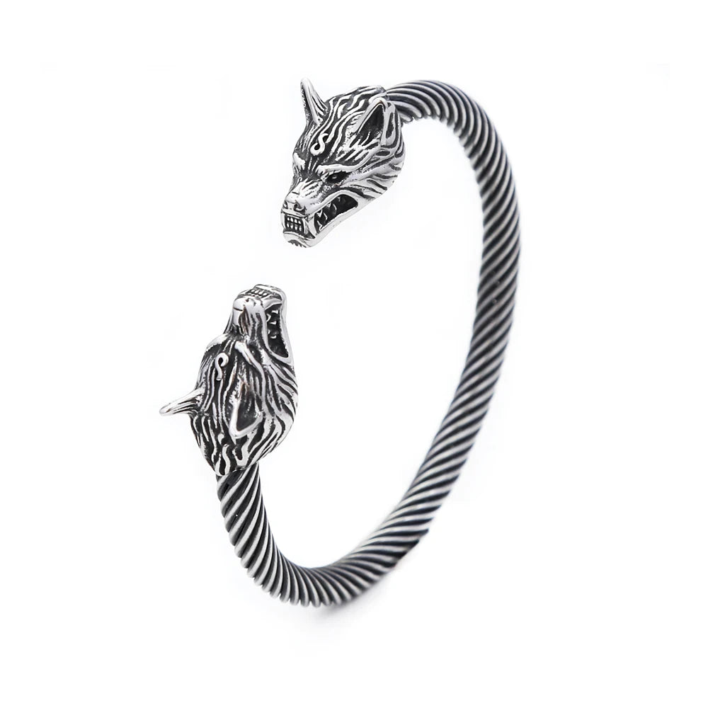PENDRA Wolfduo Vintage Viking Double Wolf Bracelet