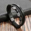 Tree of Life Leather Bracelets for Men Dad Father Grandfather BFF, Black Braided Rope Chain Multi-Layers Wristband Gift Jewelry