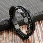 Tree of Life Leather Bracelets for Men Dad Father Grandfather BFF, Black Braided Rope Chain Multi-Layers Wristband Gift Jewelry