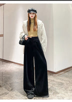 Black Gold Velvet Wide Leg Pants Women Winter Velvet High Waist Drop Feel Straight Tube Versatile Casual Floor Pants