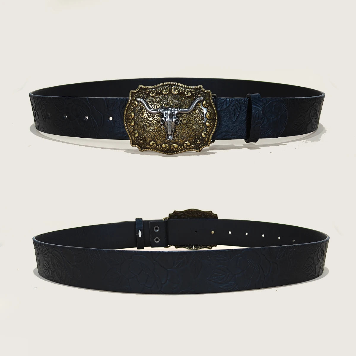 Western Cowboy Belt For Women and men Bull Buckle Floral Engraved Black Waistband Gothic Accessories fashion Design Jeans Belt