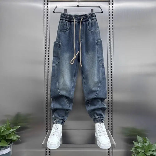 2026 Luxury Man Clothing Brands Men's New Retro Washed Elastic Jeans Summer Trendy Brand Harlan Pants Tied Feet Casual Trousers