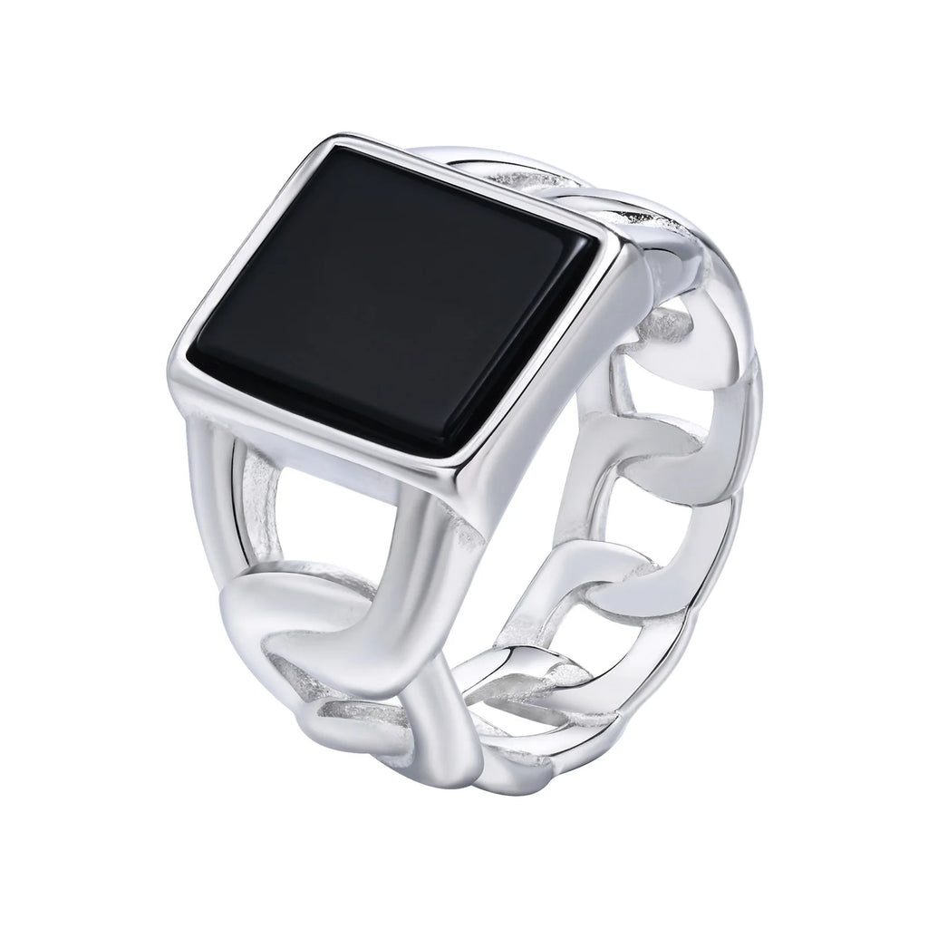 Stylish Watch Band Rings for Men, Stainless Steel Black Square Signet Pinky Thumb Ring for Dad Father Jewelry Gift for Him