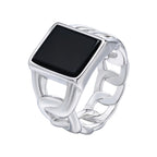 Stylish Watch Band Rings for Men, Stainless Steel Black Square Signet Pinky Thumb Ring for Dad Father Jewelry Gift for Him