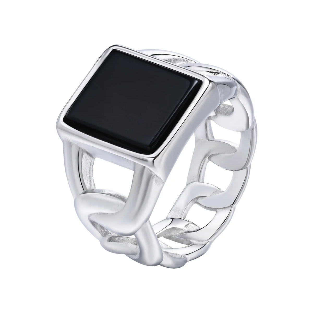 Stylish Watch Band Rings for Men, Stainless Steel Black Square Signet Pinky Thumb Ring for Dad Father Jewelry Gift for Him