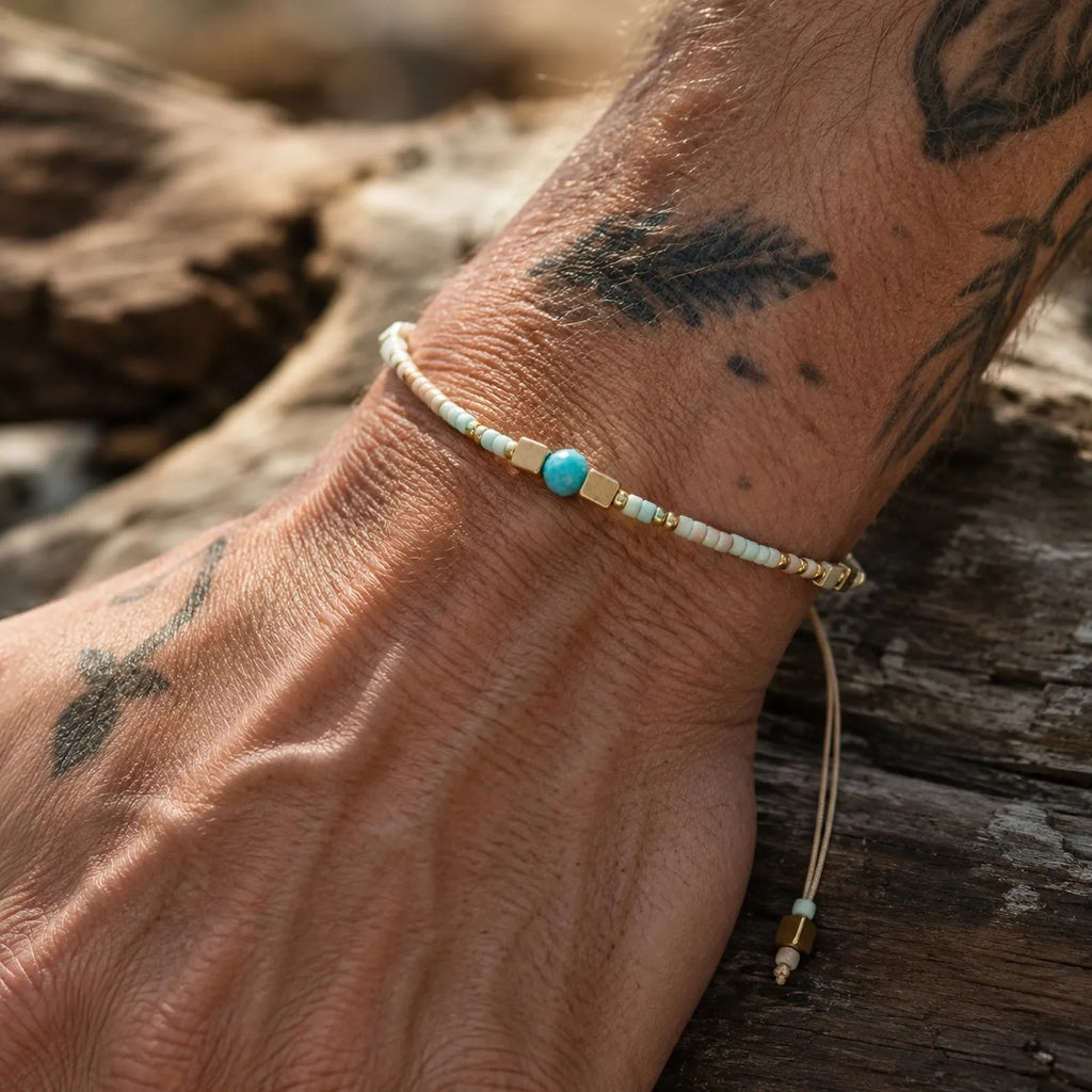 1/2/3pcs Boho Beaded Bracelets for Men,Handmade Mini Gold Color Stainless Steel Beads Glass Seeds Wristband,Summer Jewelry