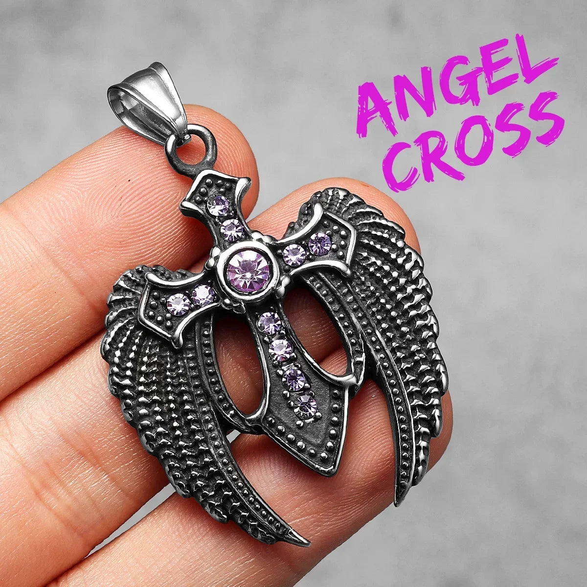 PENDRA Angel Wing Cross Steel Necklace