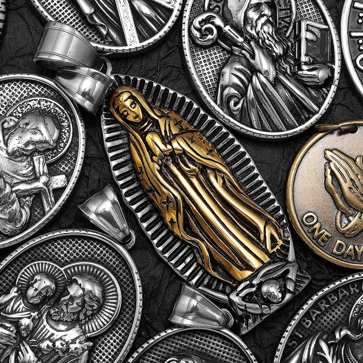 Virgin Mary Guadalupe Angel Cross Stainless Steel Men Necklaces Pendant Chain Amulet For Women Fashion Jewelry Gifts Wholesale