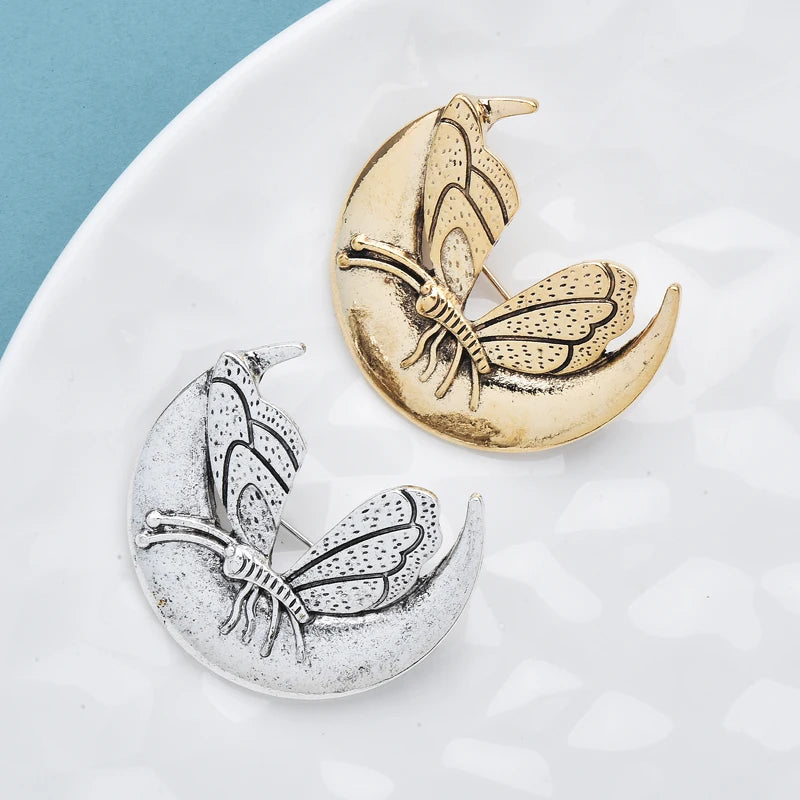 PENDRA Vintage Moon And Butterfly Brooch