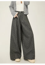 Lazy style floral print woolen suit pants women in winter new loose and versatile casual curved knife wide leg pants