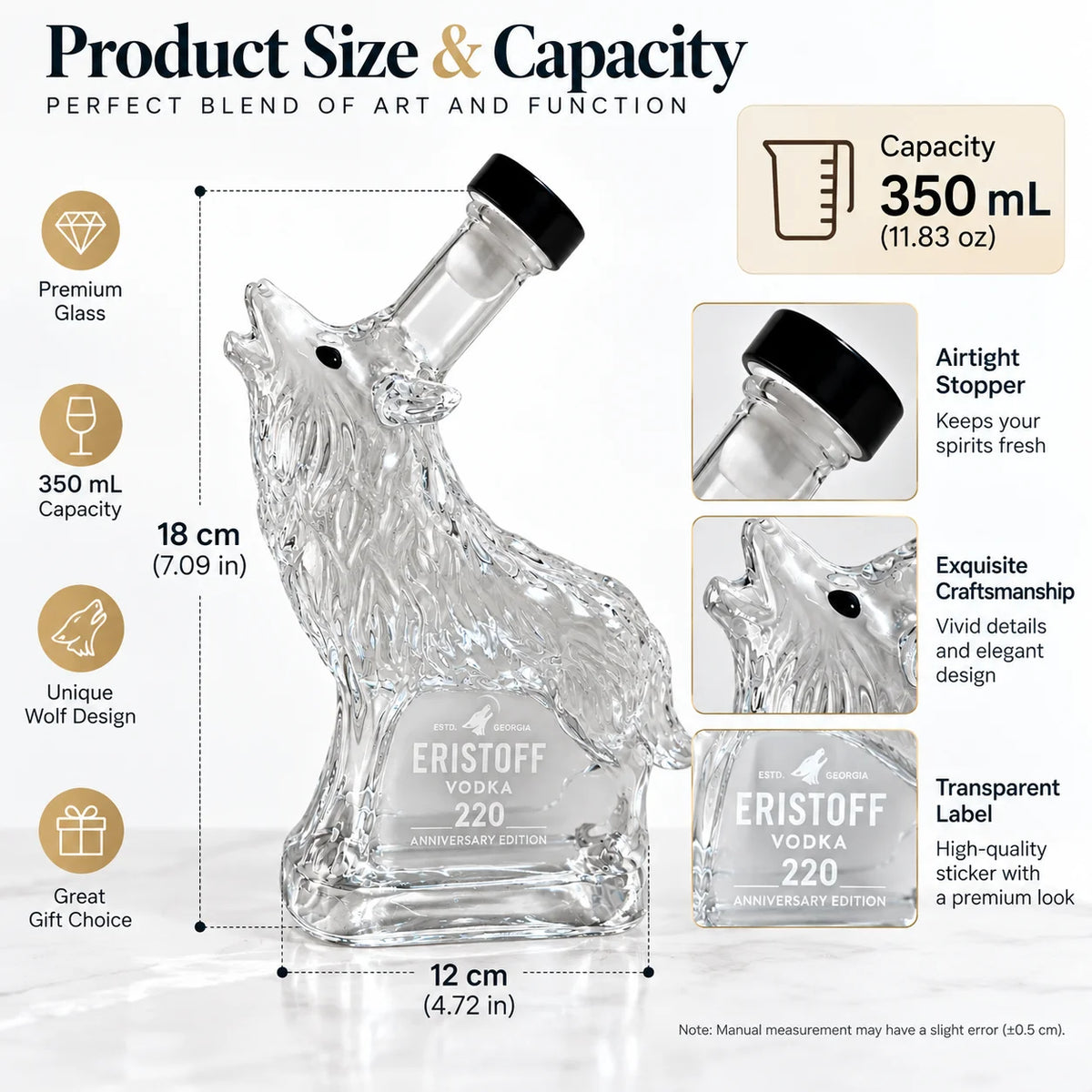 Creative Wolf‑Shaped Glass Decanter Clear Animal Wine Bottle for Liquor Whisky Vodka Home Bar Ornament Gift for Men