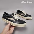 PENDRA Holiday Leather Black Leather Low-Top Lace-Up Thick-Sole Platform Sneakers