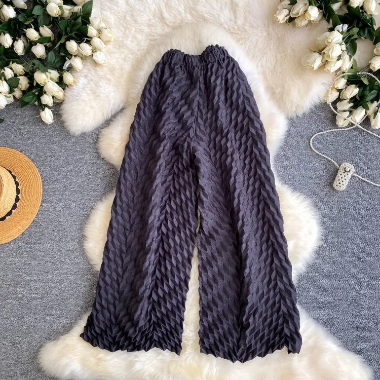 Lazy style high waisted casual wide leg pants women in spring and summer new stretch solid color loose versatile pants