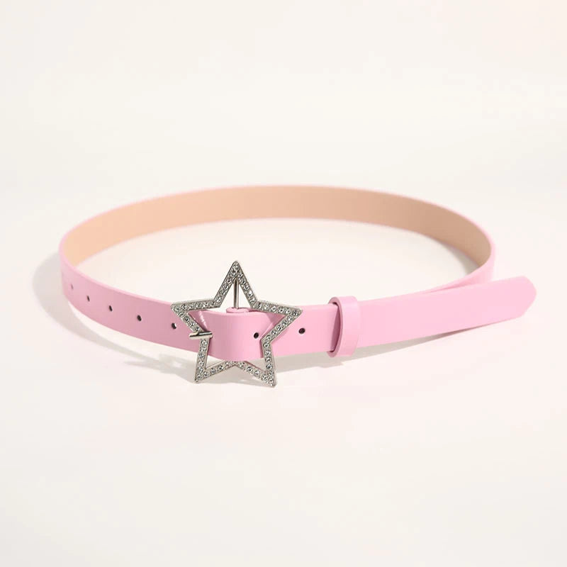Y2K Belts for Women Spice Girls Pink Black White Belt Denim Star PU Leather Rhinestones Belt Ins Sweet Cool Corset Jeans Belts