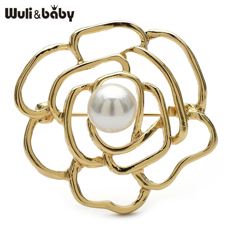 PENDRA Roselle Pearl Hollow-Flower Brooch