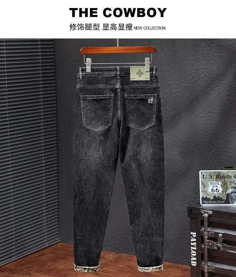 Men's Work Pants 2025 Spring Autumn Men's Casual Jeans New Slim Foot-bound Pants Explosive Street Luxury Washed Elastic Trousers