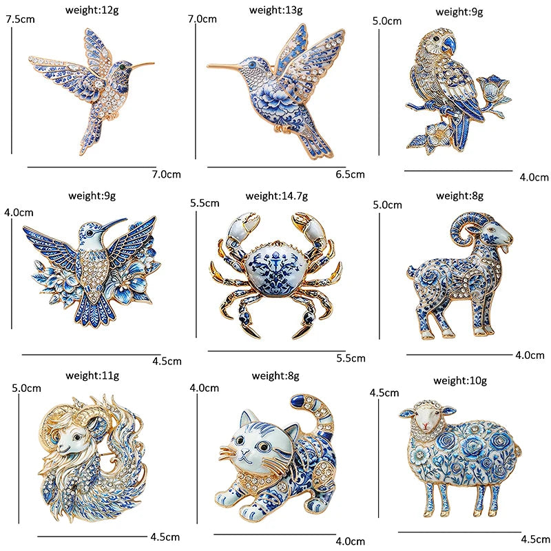 PENDRA Porcelain Animal Collection Brooch