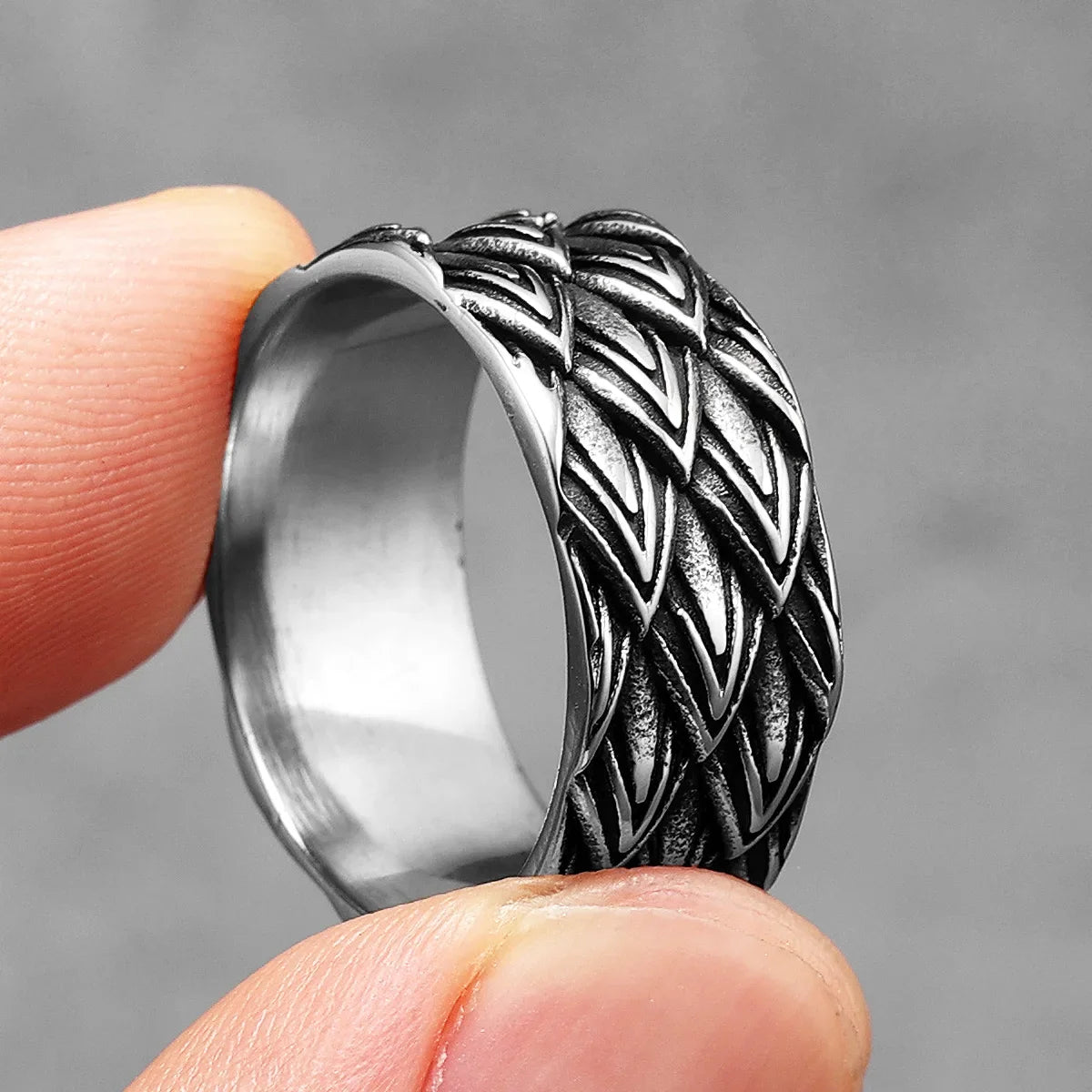 PENDRA Eagle Feather Rock Steel Ring