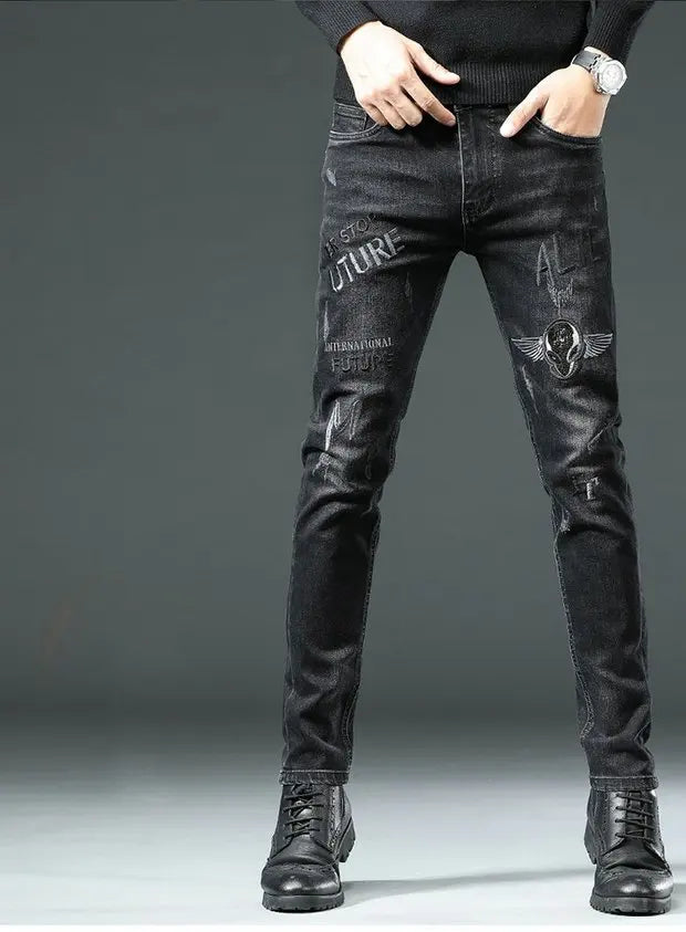 Spring Summer White Hot Drill Ripped Cowboy Korean Style Streetwear Men Washed Luxury Holes Slim Hip-hop Stylish Jeans Trousers