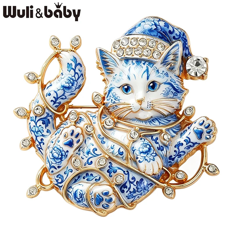 PENDRA Lights Rhinestone Christmas Cat Brooch
