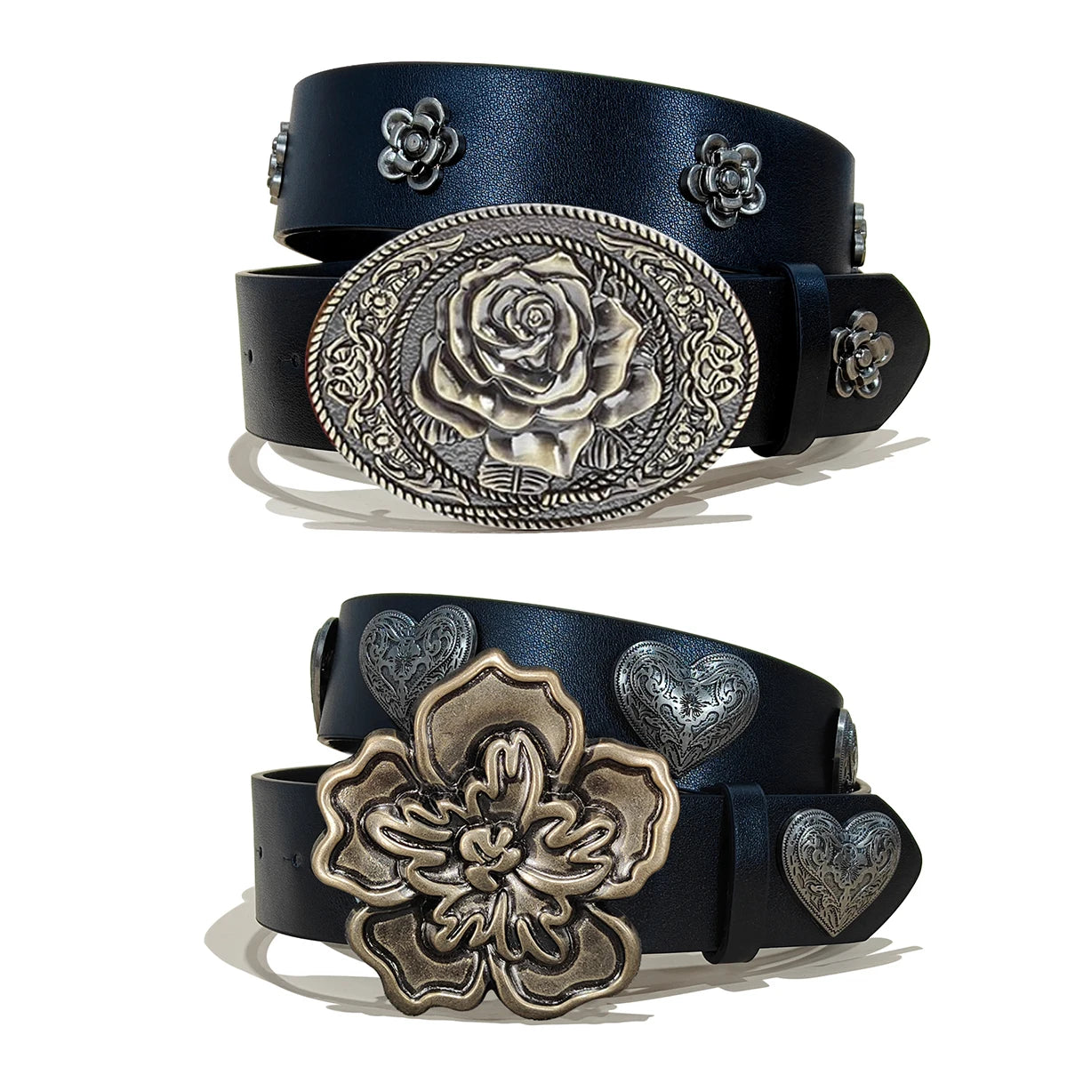 Vintage Carved Gemstone Buckle Floral Rivet Waist Belt For Ladies Daily Wear Y2k Punk Belt Sweet Cool Hot Girl Jeans Waistband