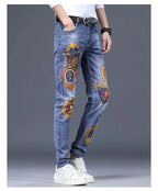 Spring Autumn Harajuku Fashion Art Craft Graphical Paintings 2000s Streetwear Male Slim Boyfriend Stylish Pants Denim Jeans Men