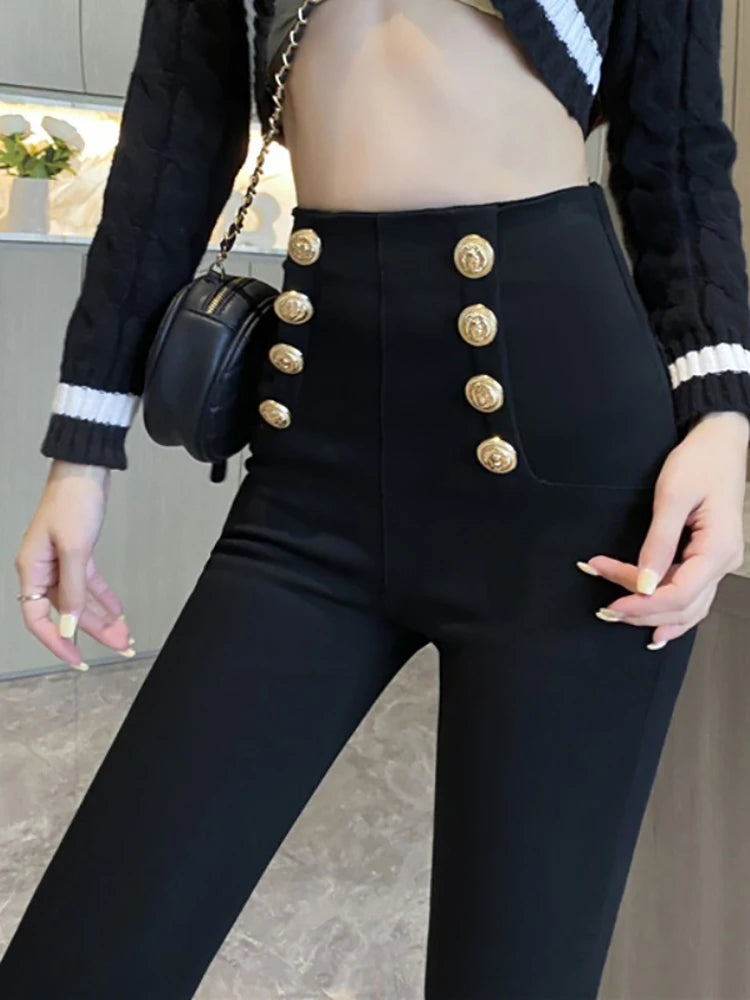 Fashion Women's Trousers 2023 Autumn New High-elastic Double-breasted Tight-fitting High-waisted Slimming Pants Women's Pants