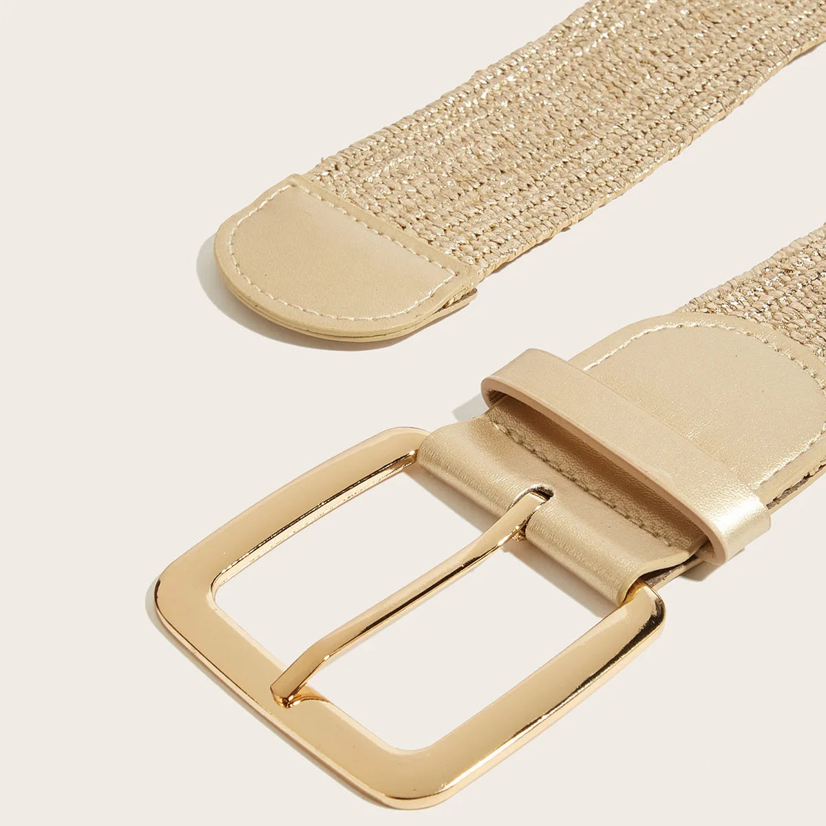 New Retro Women Summer Pin Buckle Golden Belts Fashion Female Braided Wide Belts Designer Elastic PP Straw Grass Girls Waistband