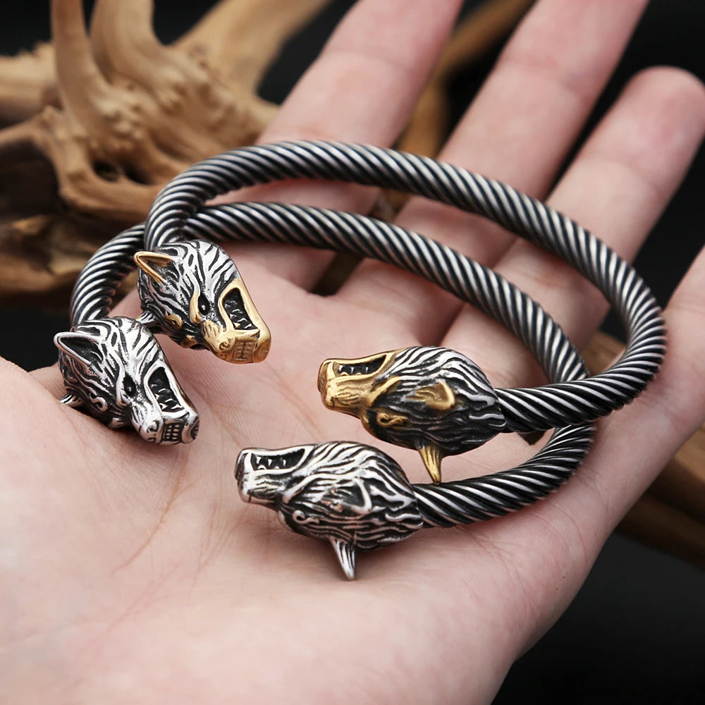 PENDRA Wolfduo Vintage Viking Double Wolf Bracelet