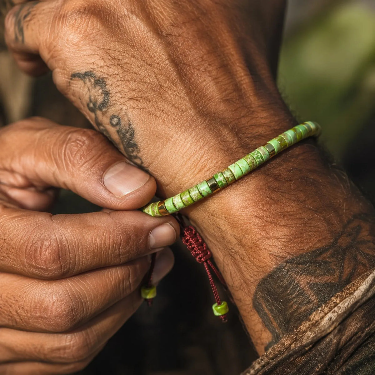 Bohemian Natural Stone Beads Bracelet for Men,Handmade Turquoise Adjustable Rope Wristband,Summer Trendy Jewelry Gift