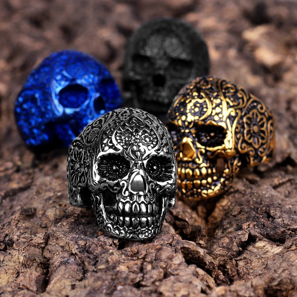 PENDRA Skull Bones Carving Steel Ring