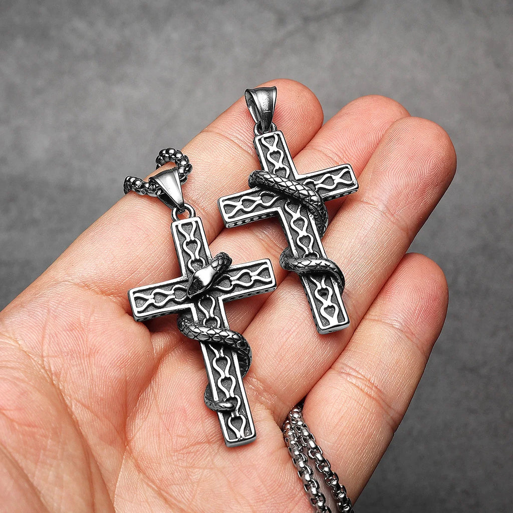 PENDRA Cross Snake Steel Necklace
