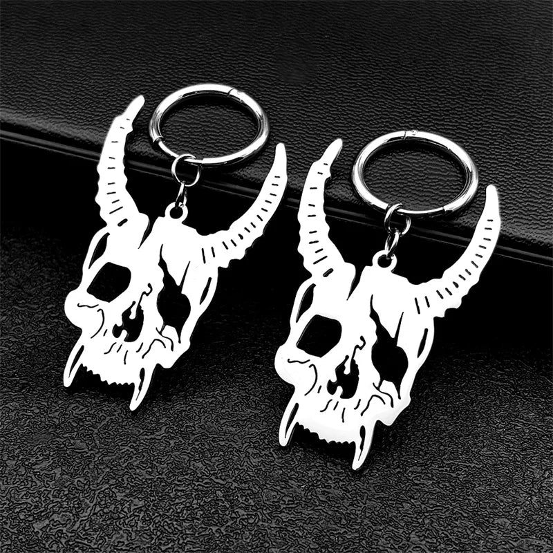 Gothic Demon Goat Head Skull Hoop Earrings for Women Stainless Steel Black Silver Color Punk Devil Earring Jewelry pendientes