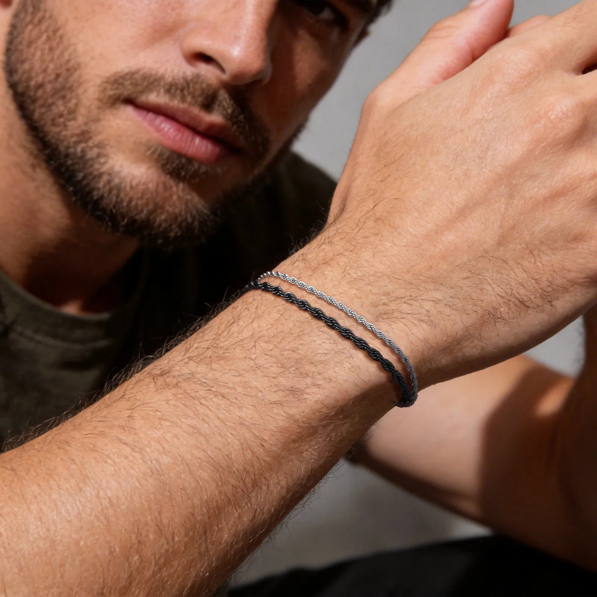 316L Twisted Rope Chain Bracelet for Men Women,  Adjustable Stainless Steel Chain Wristband,Minimalist Casual Jewelry Gift