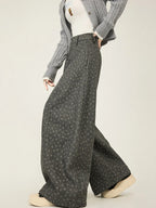 Lazy style floral print woolen suit pants women in winter new loose and versatile casual curved knife wide leg pants