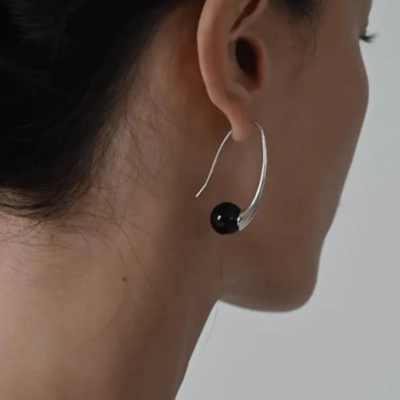 VENTFILLE 925 Sterling Silver Black Agate Earring for Women Girl Design Personality Minimalism Jewelry Gift Dropshipping
