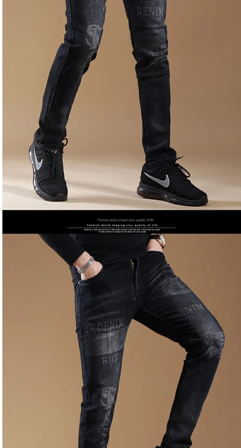 High-end Classic Washed Fashion Stretch Slim Black Mans Korean Style Streetwear Hip-hop Cowboy Jeans Luxury Casual Pants for Men