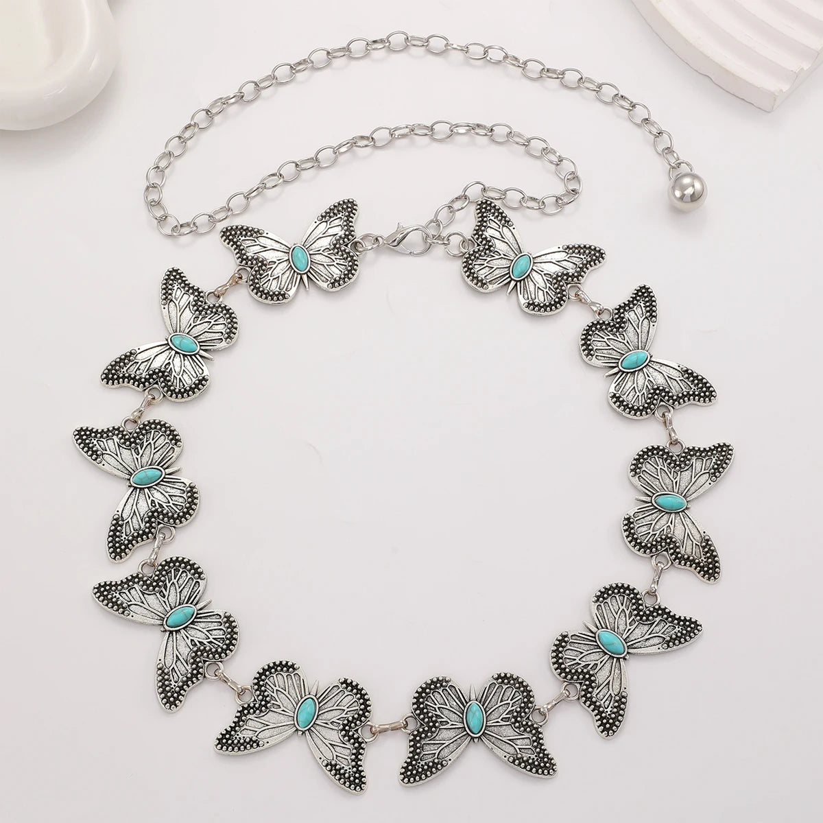 PENDRA Seraina Metal Silver Boho Waist Chain Belt
