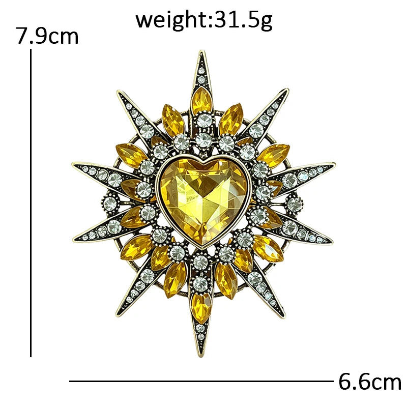 PENDRA Heartstar Vintage Crystal Heart Star Brooch