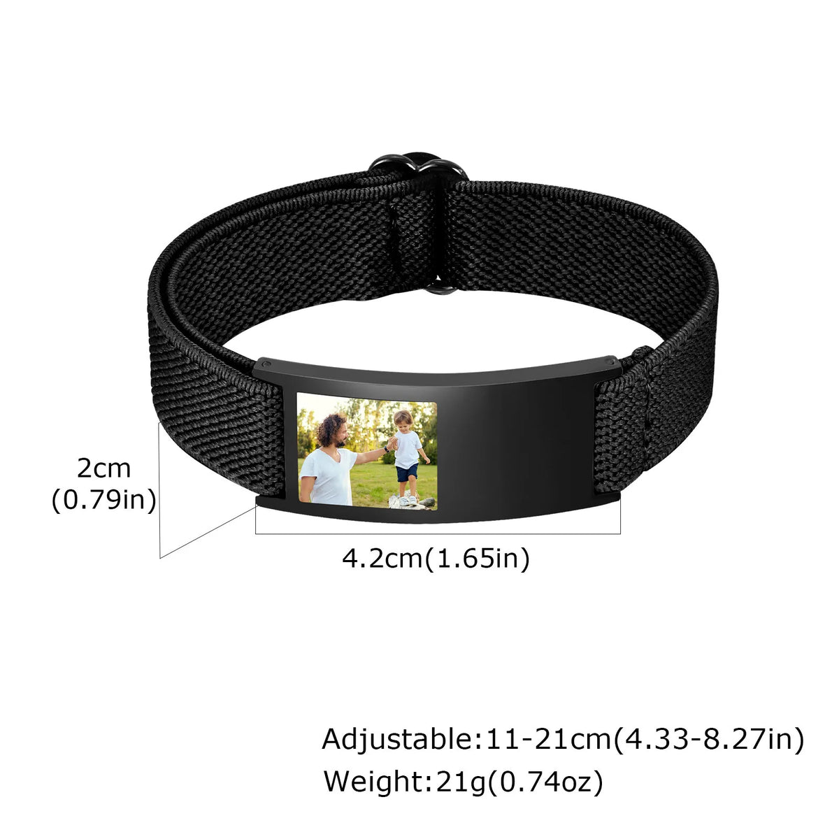 Engrave ID Bracelet for Boy Girls,Personalized Stainless Steel Fabric Elastic Bracelet,Family Photo Wristband Gift