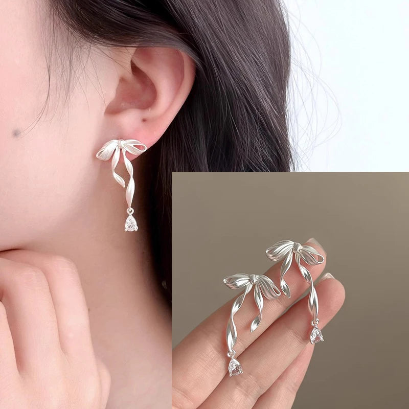 VENTFILLE 925 Sterling Silver Bow Knot Ear Clip for Women Girl Ribbon Design Ballet Style Sweet Jewelry Gift Dropshipping