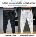 Spring New Ripped Jeans Men's Slim-fitting Elastic Simple Solid Casual Trousers Trendy Men's Trousers White Denim Jeans Hombre